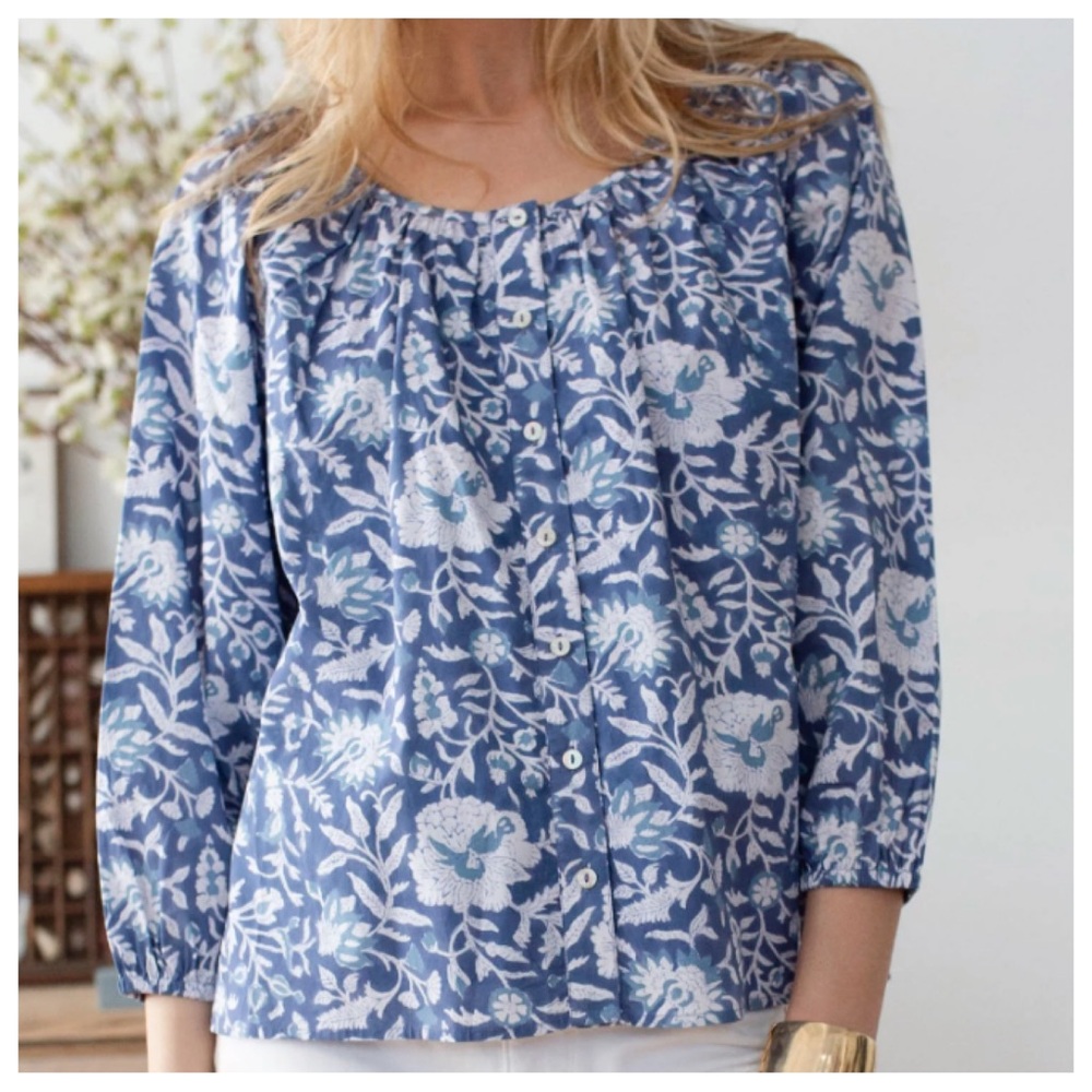 Chic Blue Floral Blouse